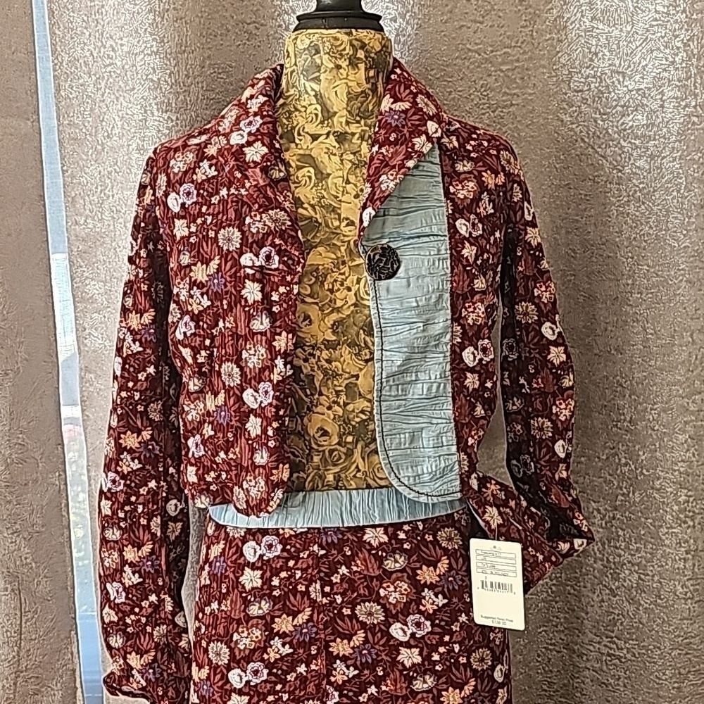 NWT VINTAGE Free People Corduroy Floral Jacket and Ruffle Skirt Set Size 0/2 - Picture 3 of 9